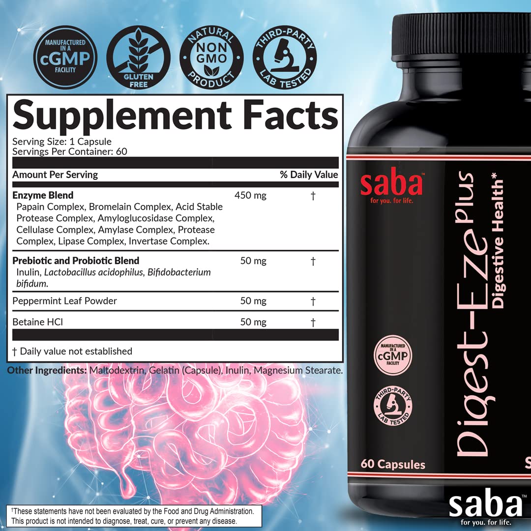 Saba Digestive-EZE Plus Peppermint Leaf for digestion relief.