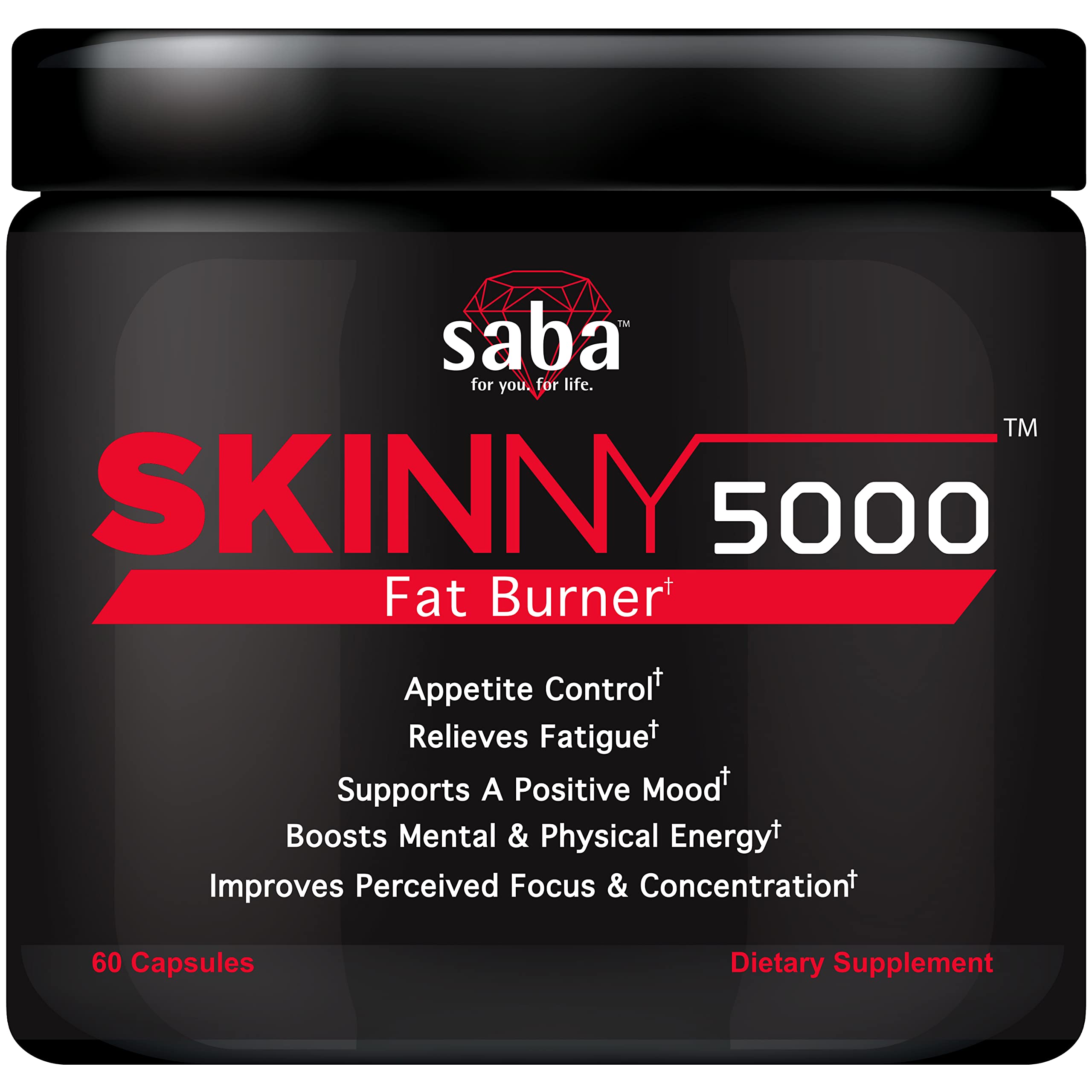 Saba Skinny 5000 bottle on desk supports daily weight management.