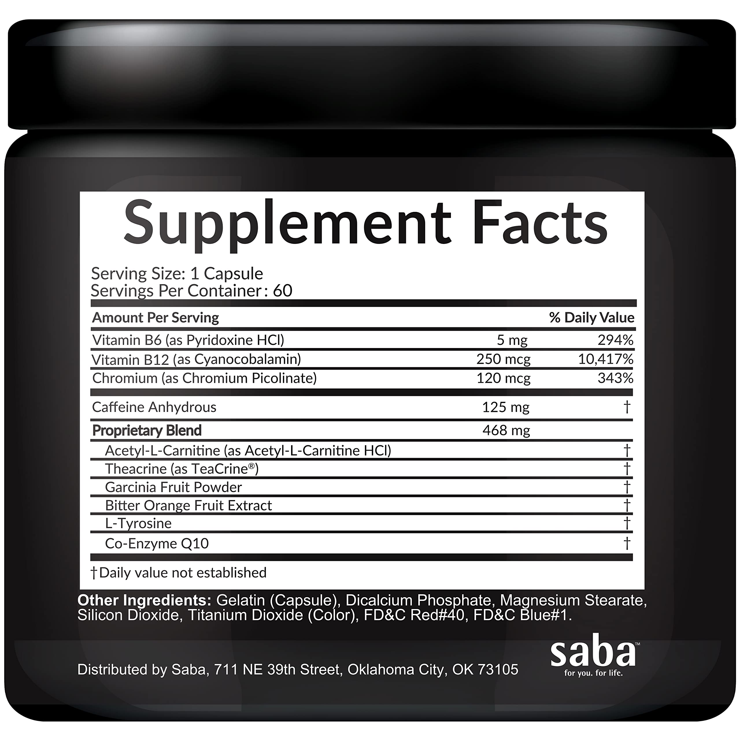Saba Skinny 5000 bottle label emphasizes quality and USA-made.