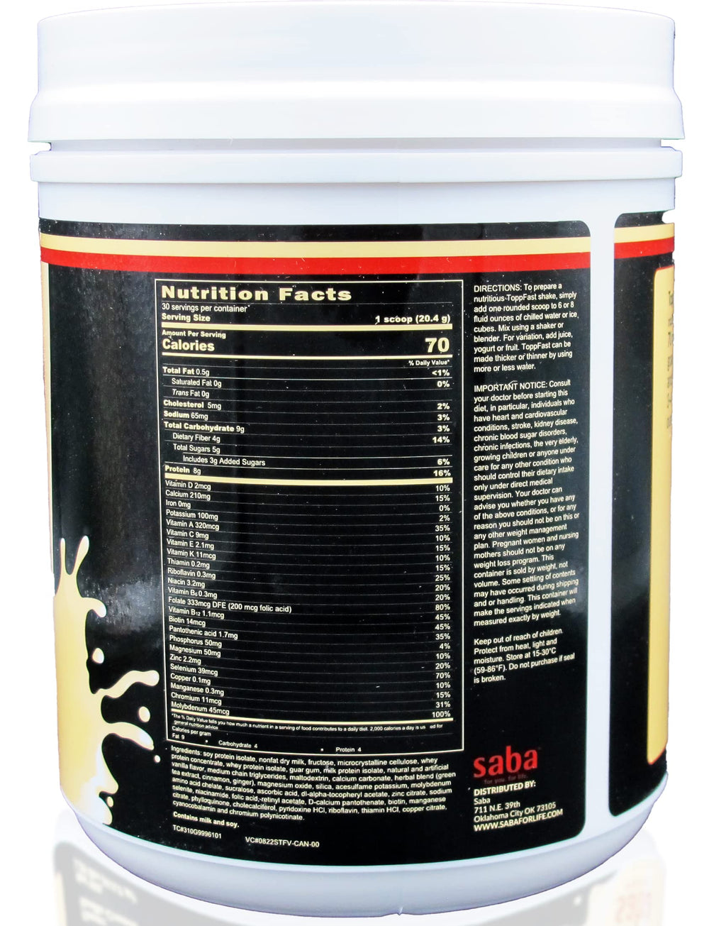 Saba ToppFast vanilla bottle front showing brand and flavor