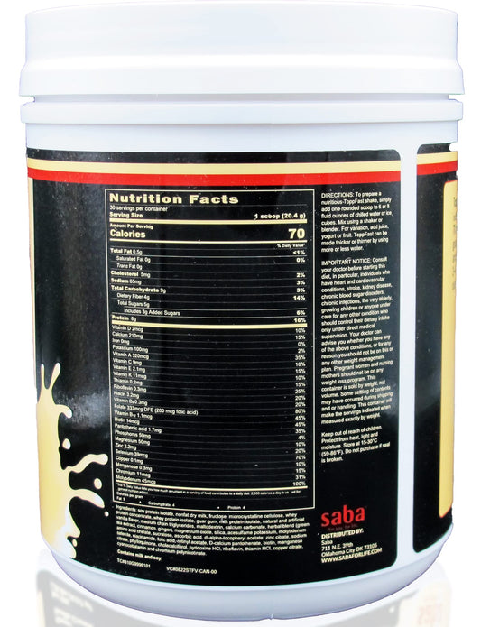 Saba ToppFast vanilla bottle front showing brand and flavor
