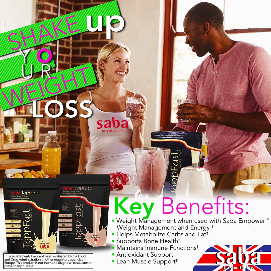 Saba ToppFast vanilla shake with breakfast for a protein boost