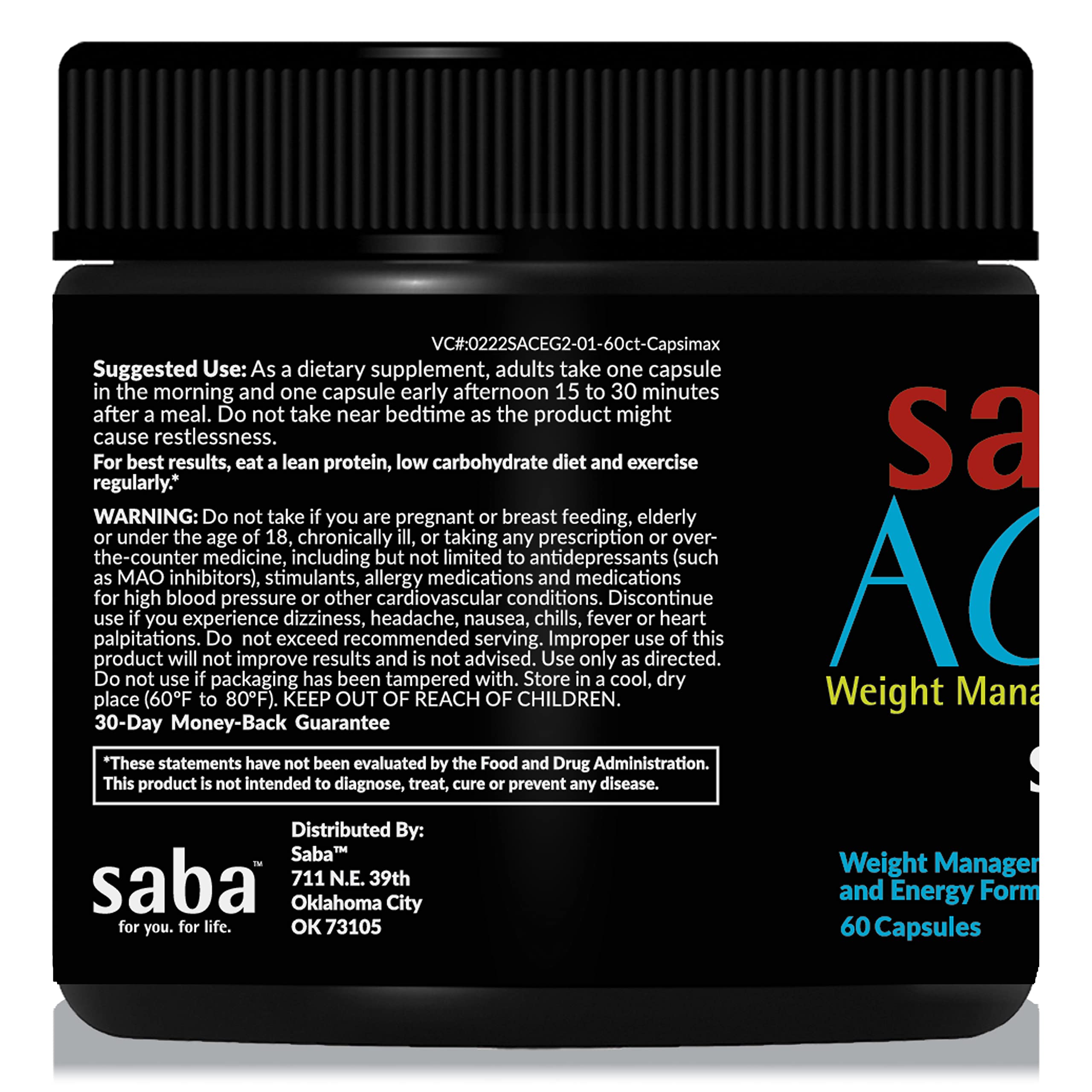 Saba ACE G2 capsules closeup highlighting uniform pills for steady energy