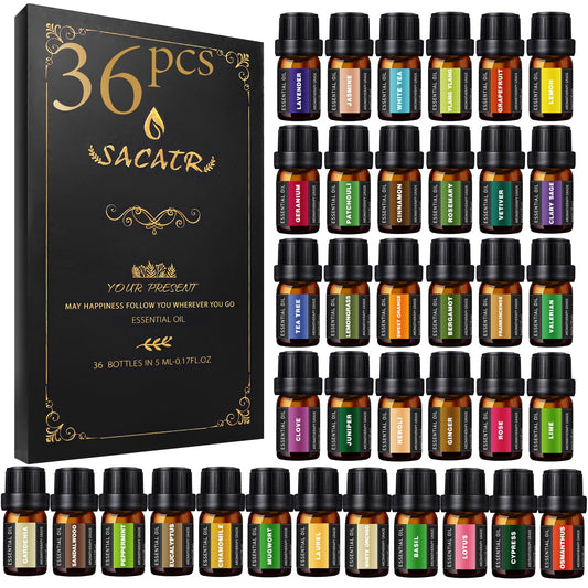SACATR 36pc natural essential oil set bottle collection for versatile diffusing.