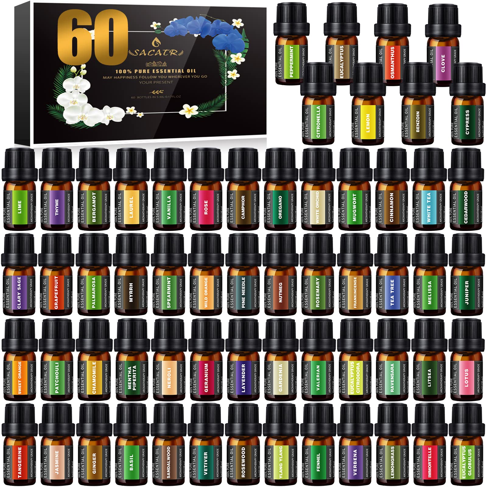 SACATR 60-bottle set beside diffuser for diverse aromas
