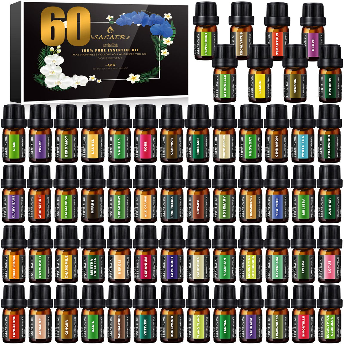 SACATR 60-bottle set beside diffuser for diverse aromas