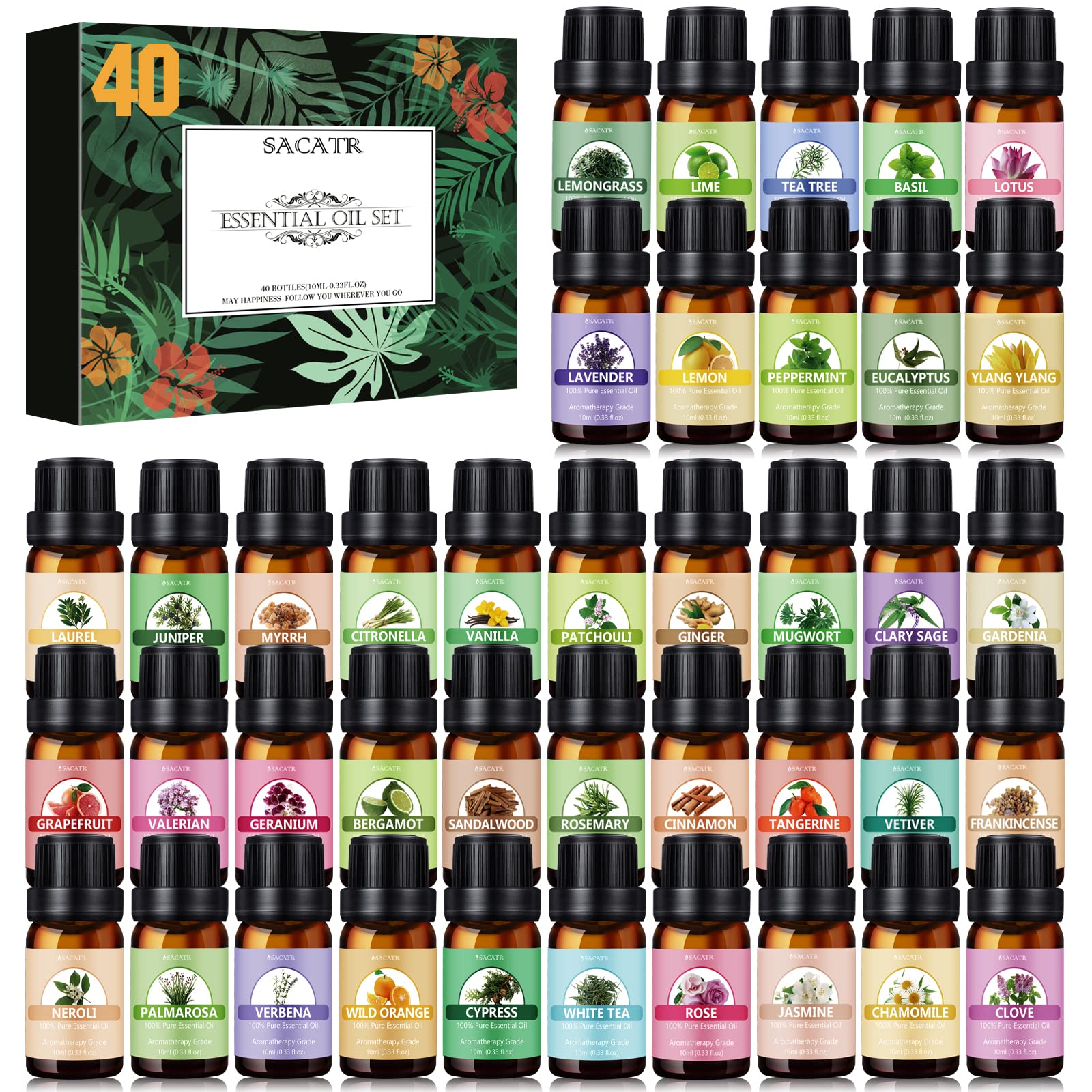 SACATR essential oils set collection of 40 bottles for versatile blending