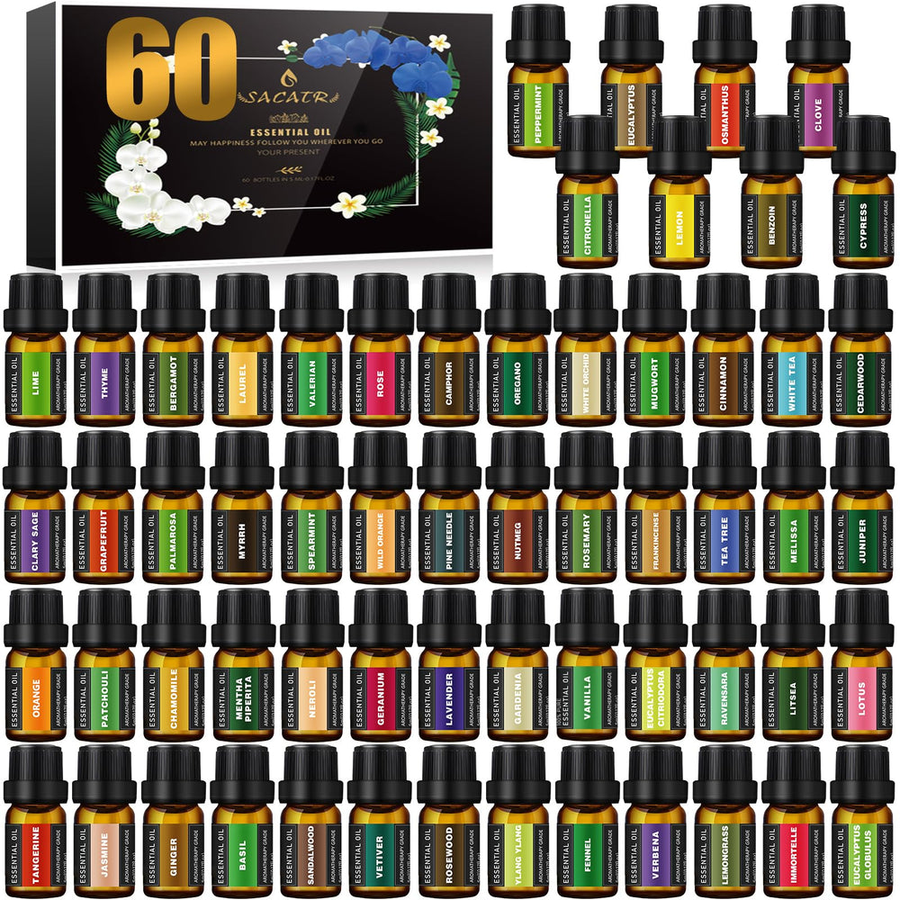 SACATR packaging box for 60 essential oils, ideal for gifting and storage.