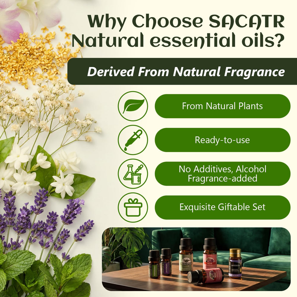 SACATR peppermint essential oil bottle great for refreshing massage blends.