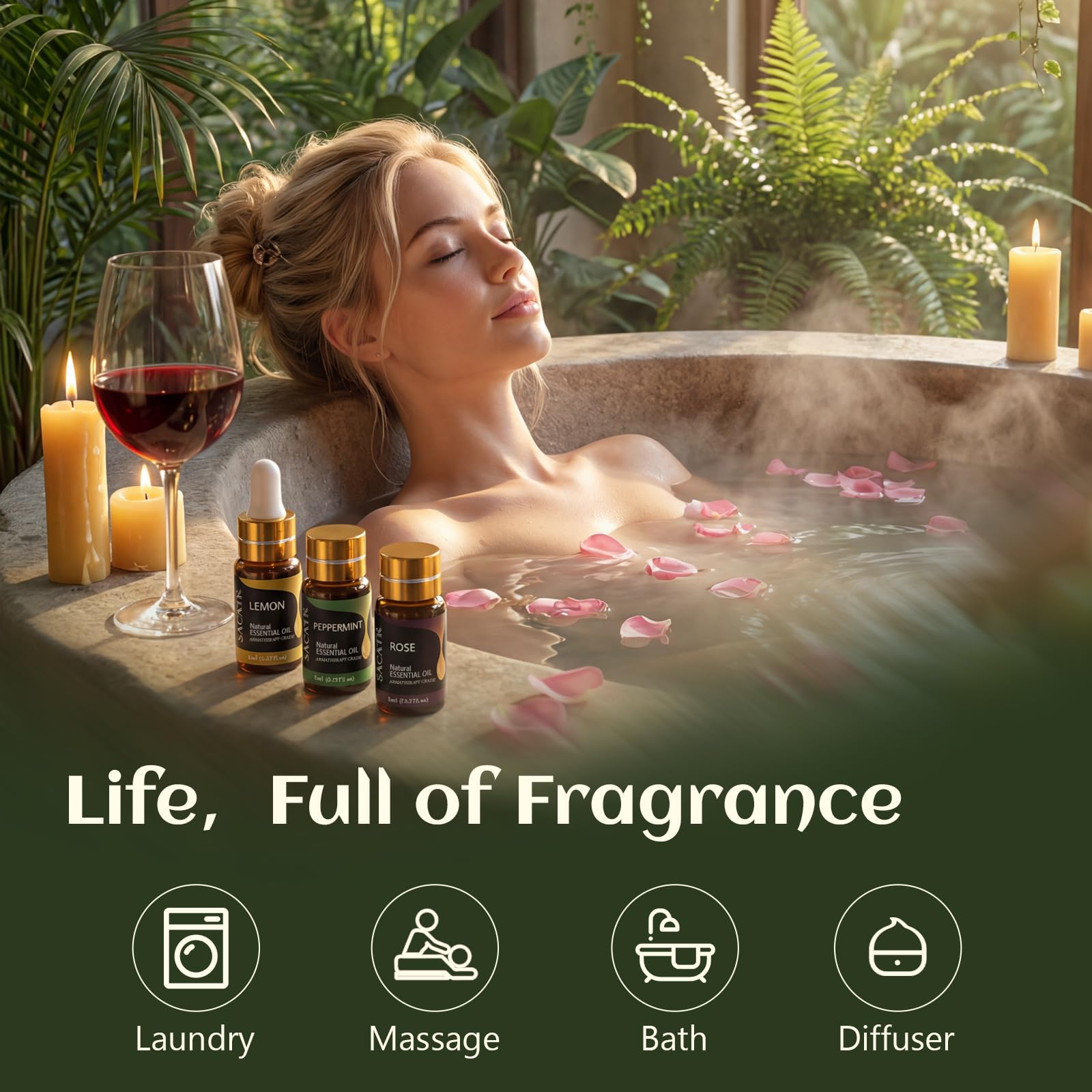 SACATR sandalwood oil in amber bottle with rich, grounding aroma