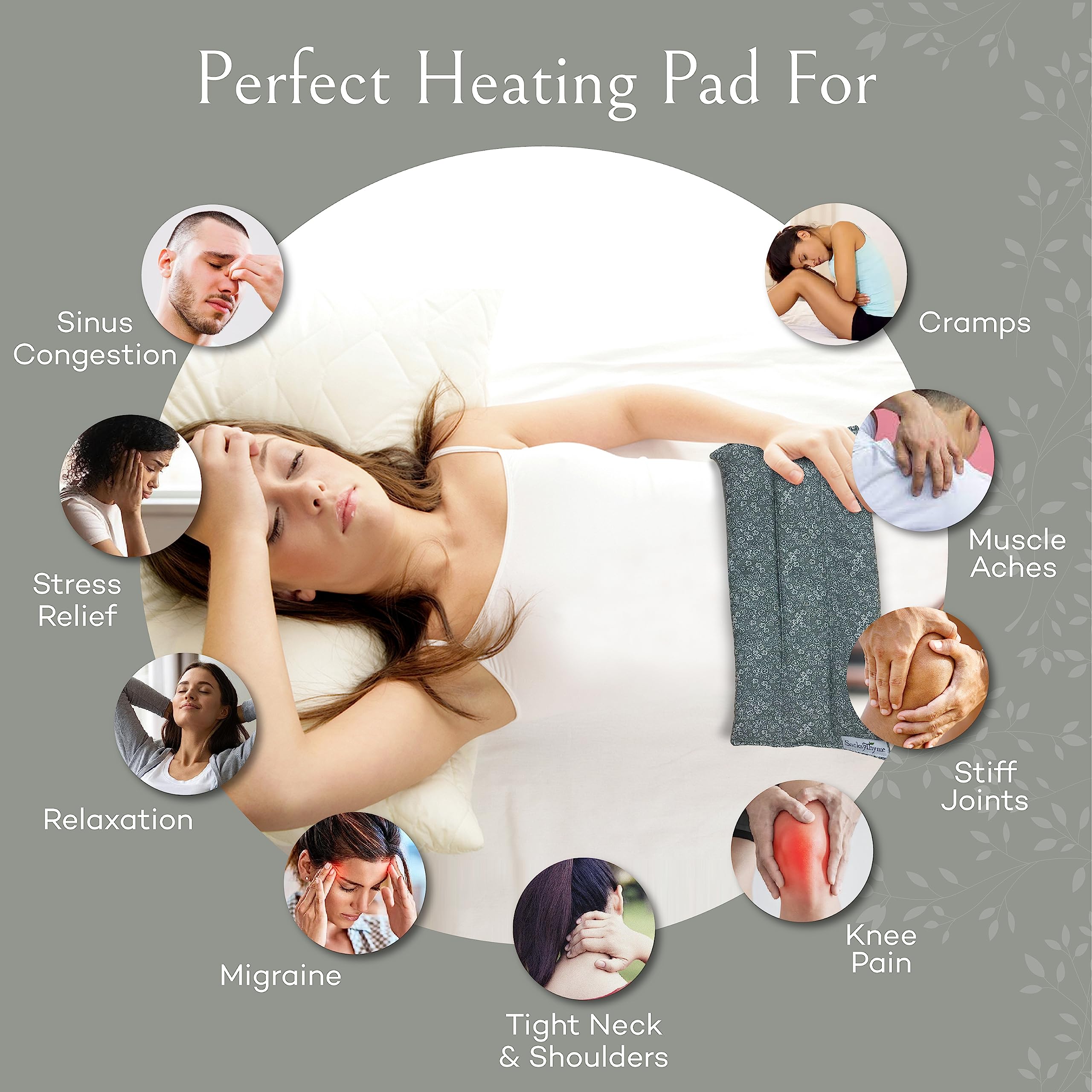 SacksyThyme cramps heating pad offering portable relief during cycles
