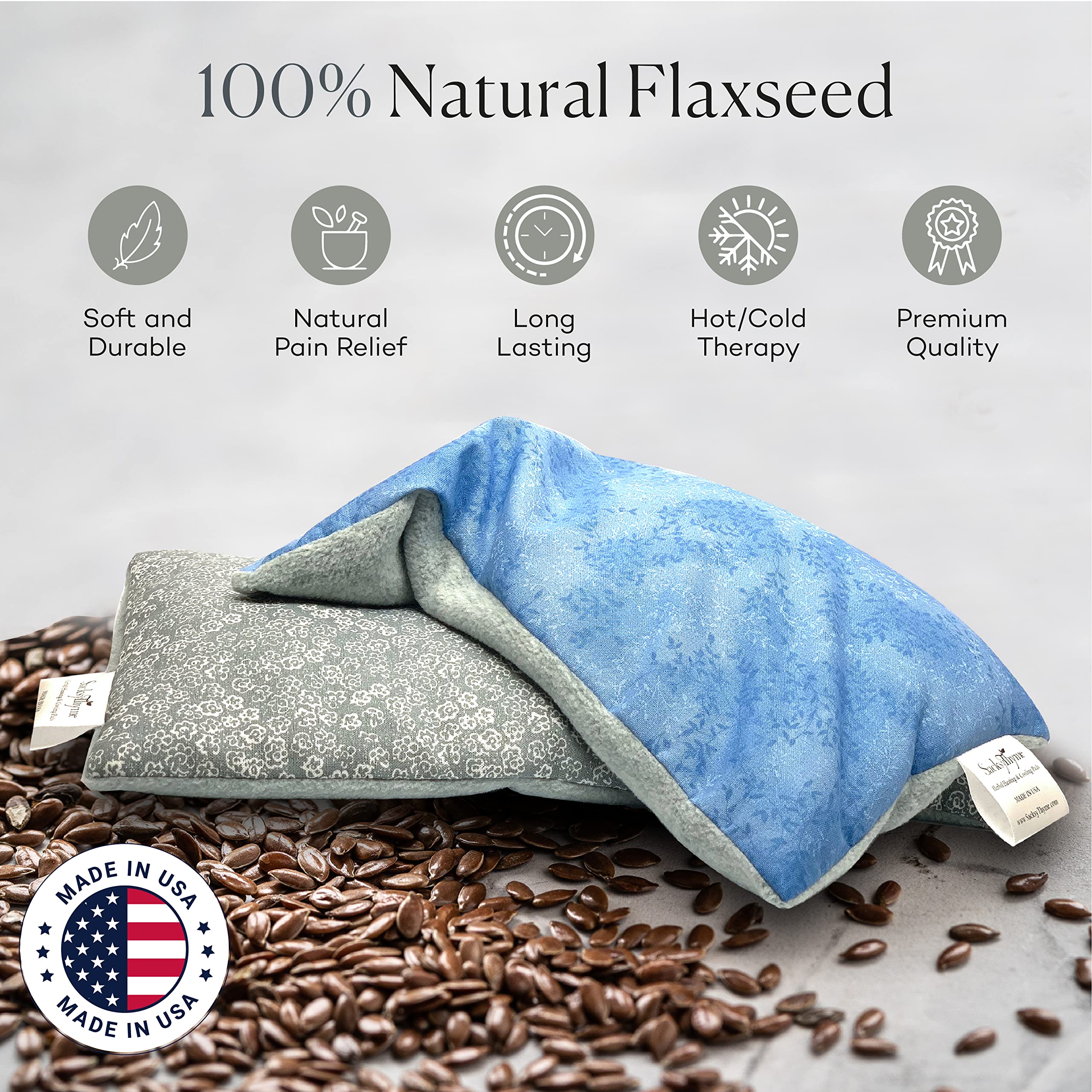 Sacksy Thyme heating pad on neck with soothing heat for neck tension