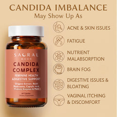 SACRALMOON Candida Cleanse packaging flatlay showcasing eco-friendly USA-made product