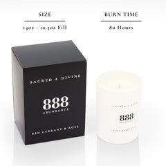 Sacred + Divine 888 abundance candle wax bloom with premium fragrance.