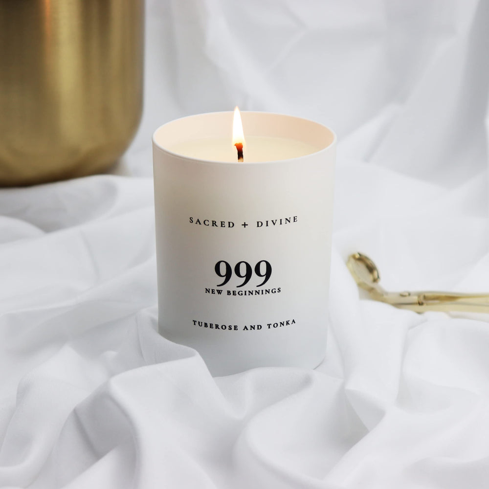 Sacred + Divine 999 white minimalist jar aesthetic and calm
