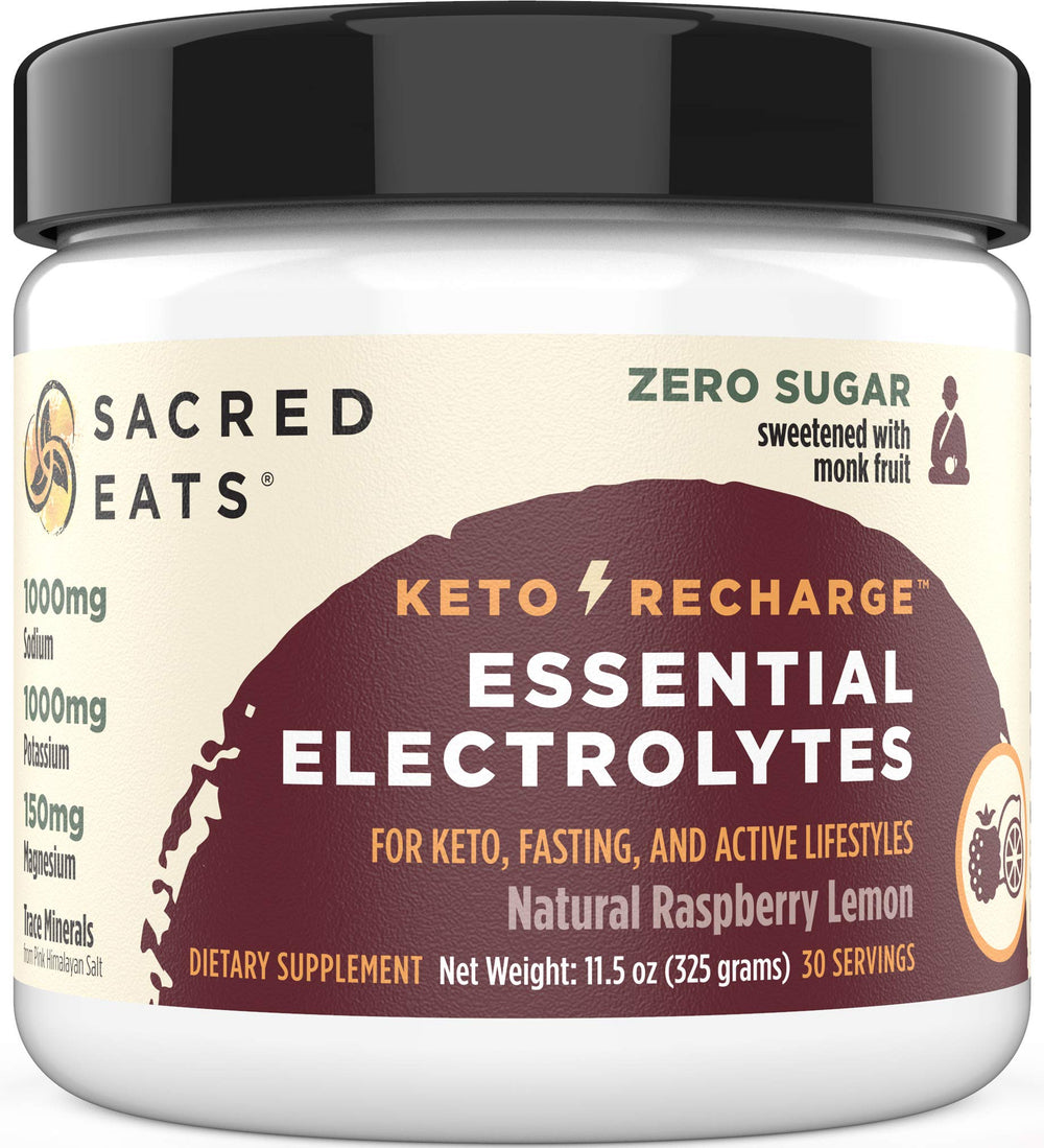 Sacred Eats Keto Electrolyte bottle pour for quick hydration during workouts.
