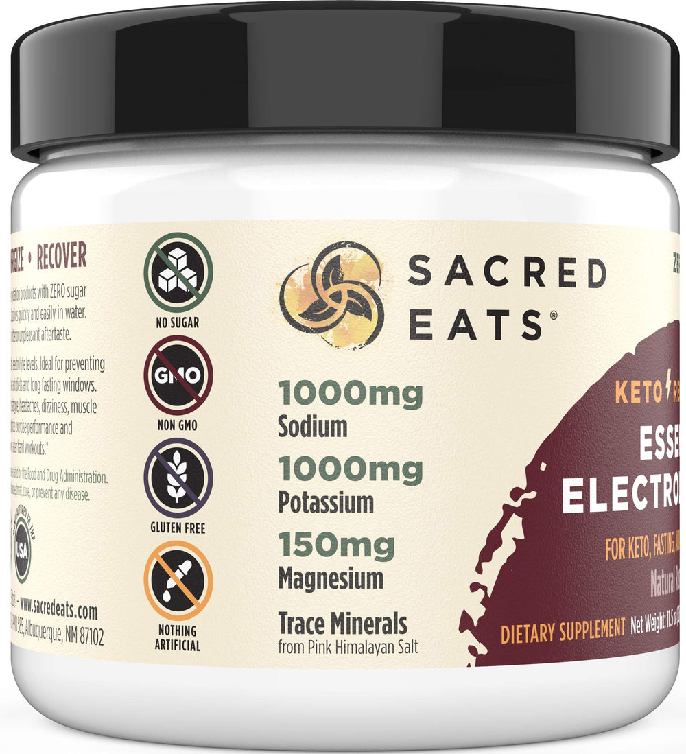 Sacred Eats Keto Electrolyte dissolving in water with lemon raspberry flavor.