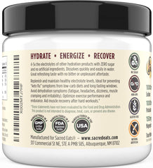 Sacred Eats Keto Electrolyte packaging highlights allergen-free, keto-friendly ingredients.