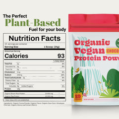 Sacred Lotus organic chocolate shake glass shows a delicious dairy-free protein option.