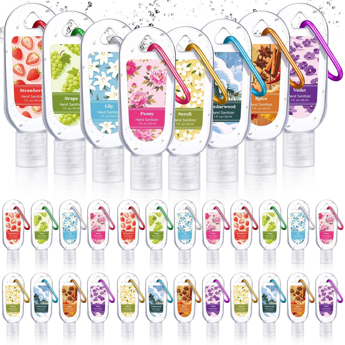 Sacubee 24-pack scented hand sanitizer keychains, compact set for travel and gifting