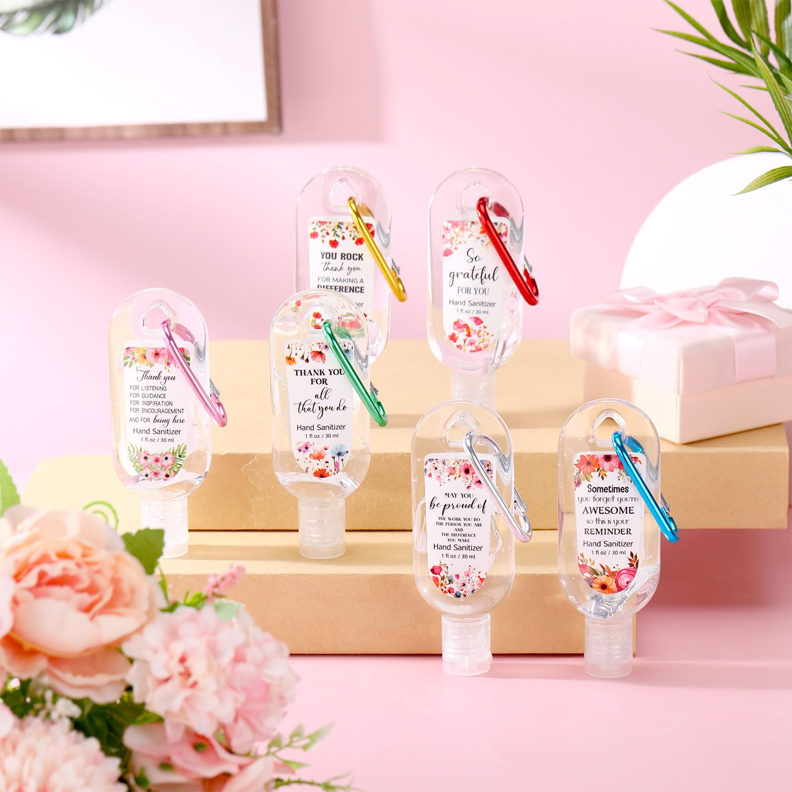Sacubee gardenia hand sanitizer bottle on keychain for quick touch-ups.