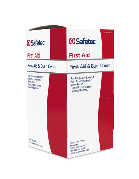 Safetec first aid and burn cream pack 144, front view for clinics.