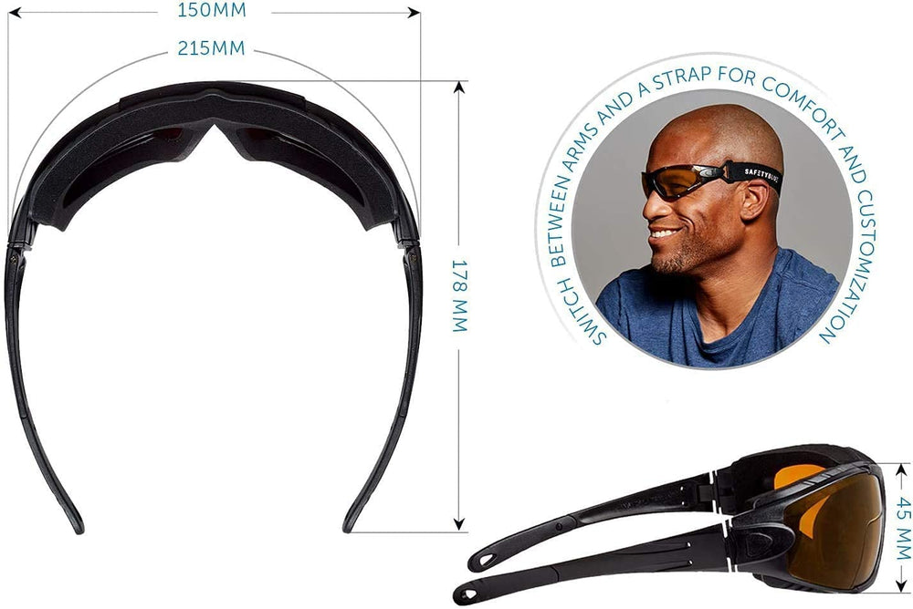 SafetyBlue removable-foam close-up illustrates light leakage prevention for uninterrupted rest.