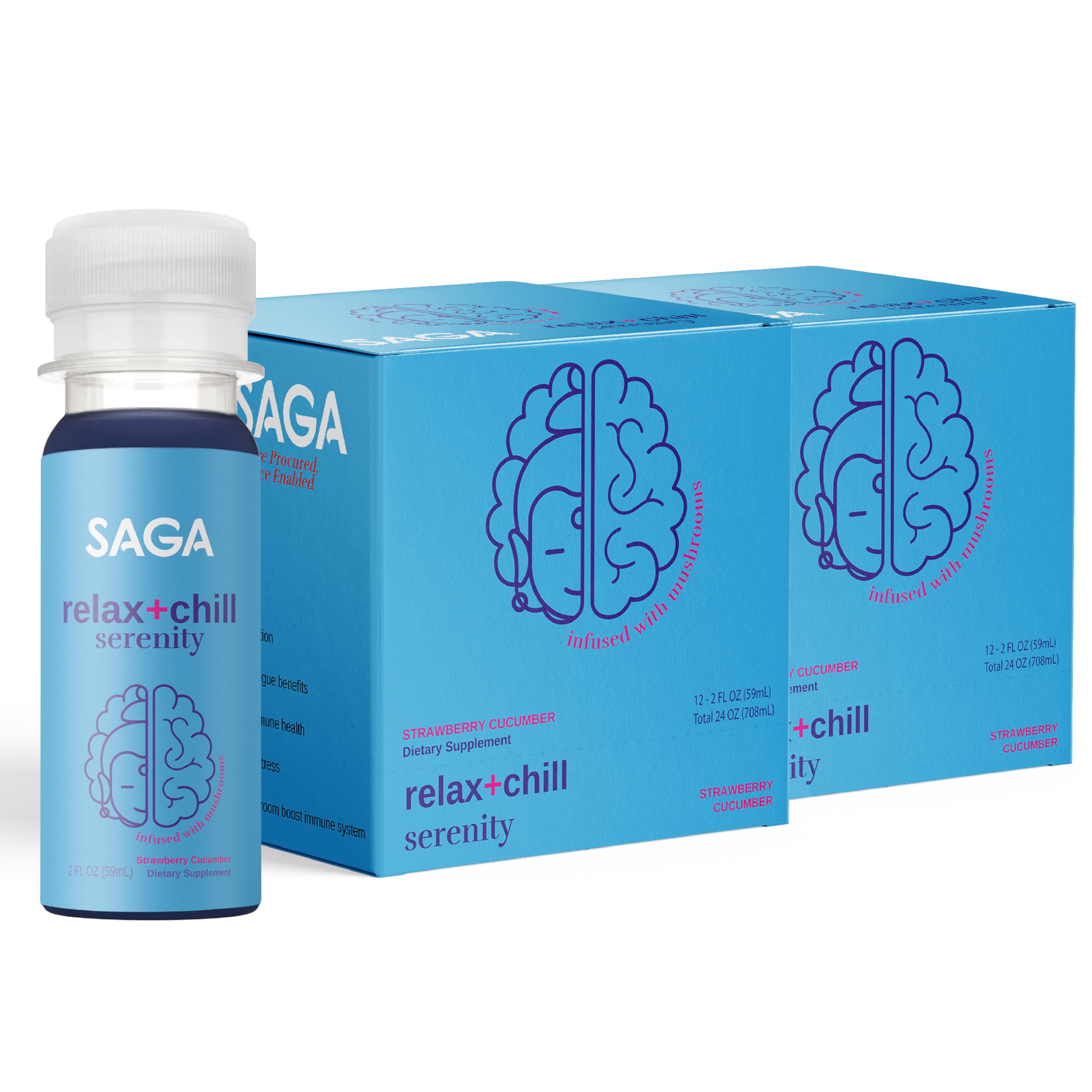 SAGA Serenity strawberry cucumber bottle for a calm, mood-boosting moment