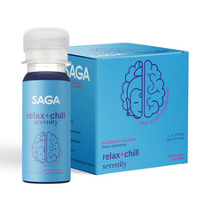 SAGA Serenity bottle with strawberry cucumber flavor for a calming daily ritual