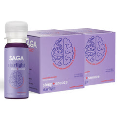 SAGA Starlight bottle being poured for a calming bedtime ritual promoting relaxation before sleep.