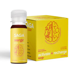 SAGA Surge Peach Mango bottle delivers quick, clean energy for focused workouts.