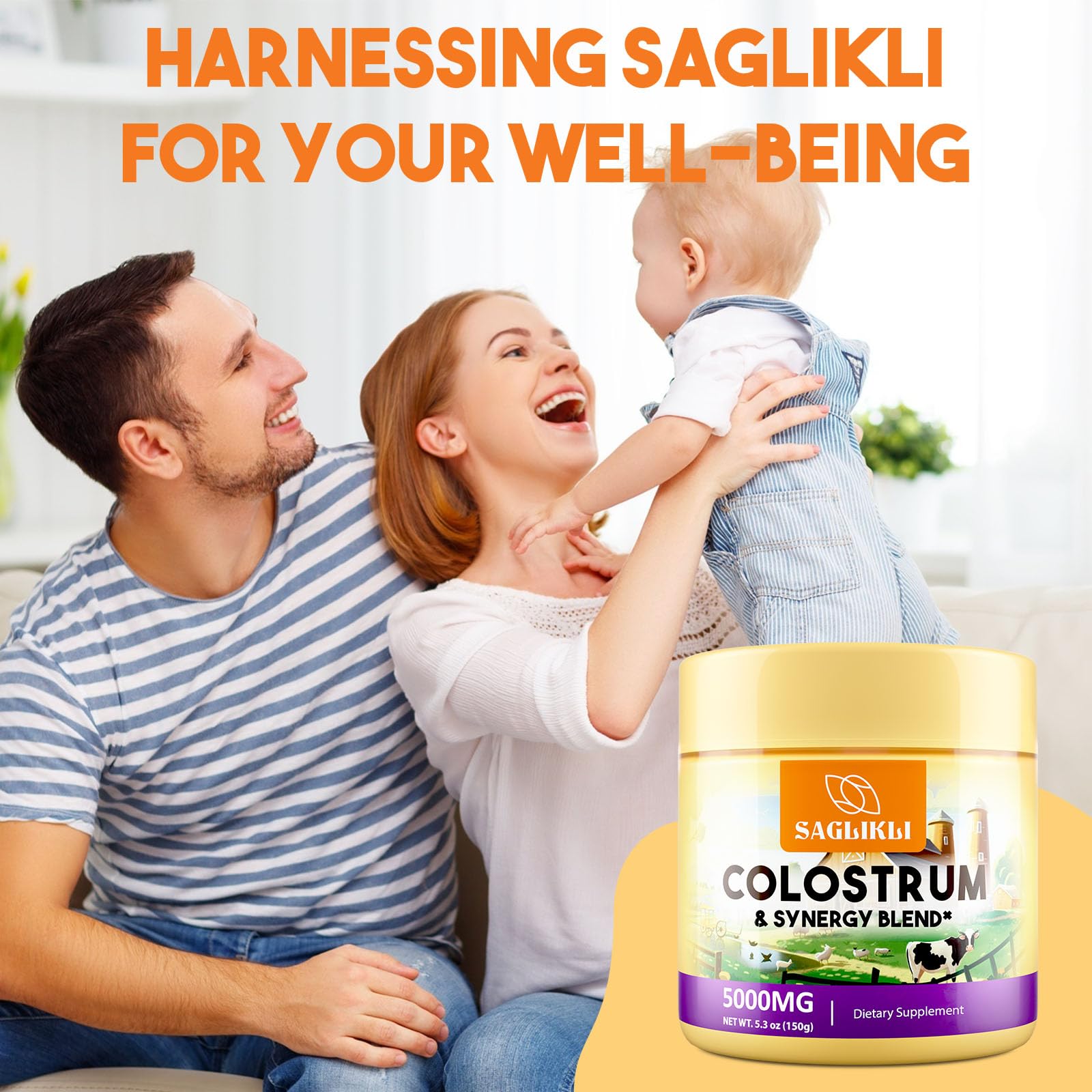 Saglikli colostrum powder promotional banner highlights 30 servings