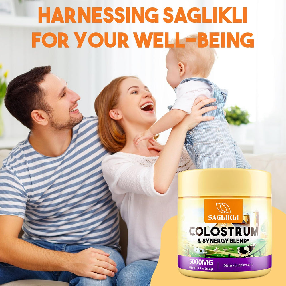 Saglikli colostrum powder promotional banner highlights 30 servings