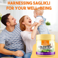 Saglikli colostrum powder promotional banner highlights 30 servings