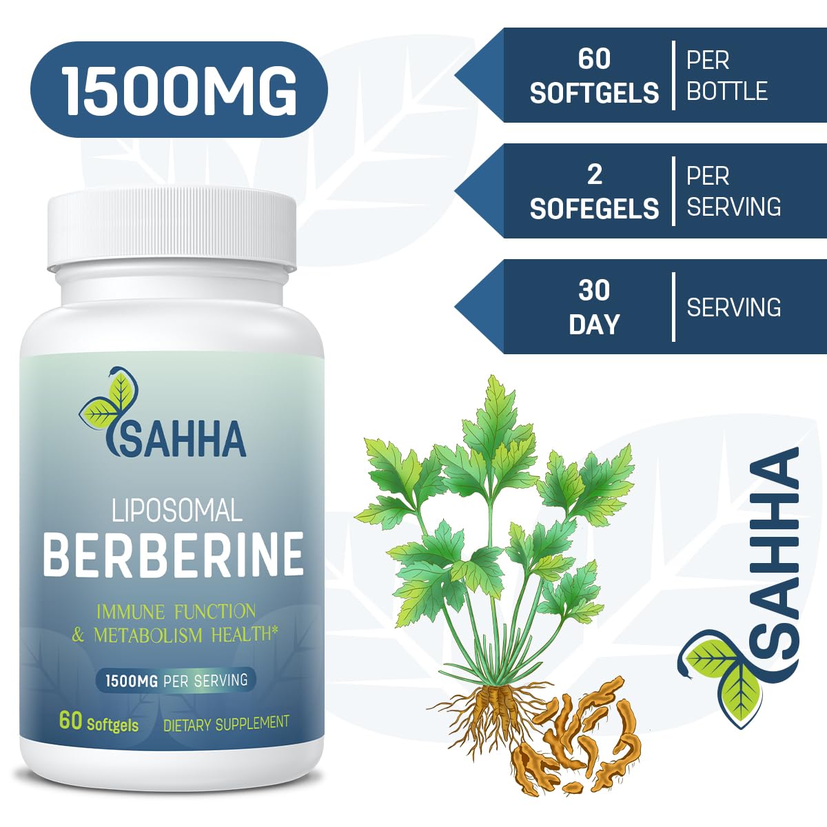 Sahha liposomal berberine product shot highlights antioxidant-friendly formulation