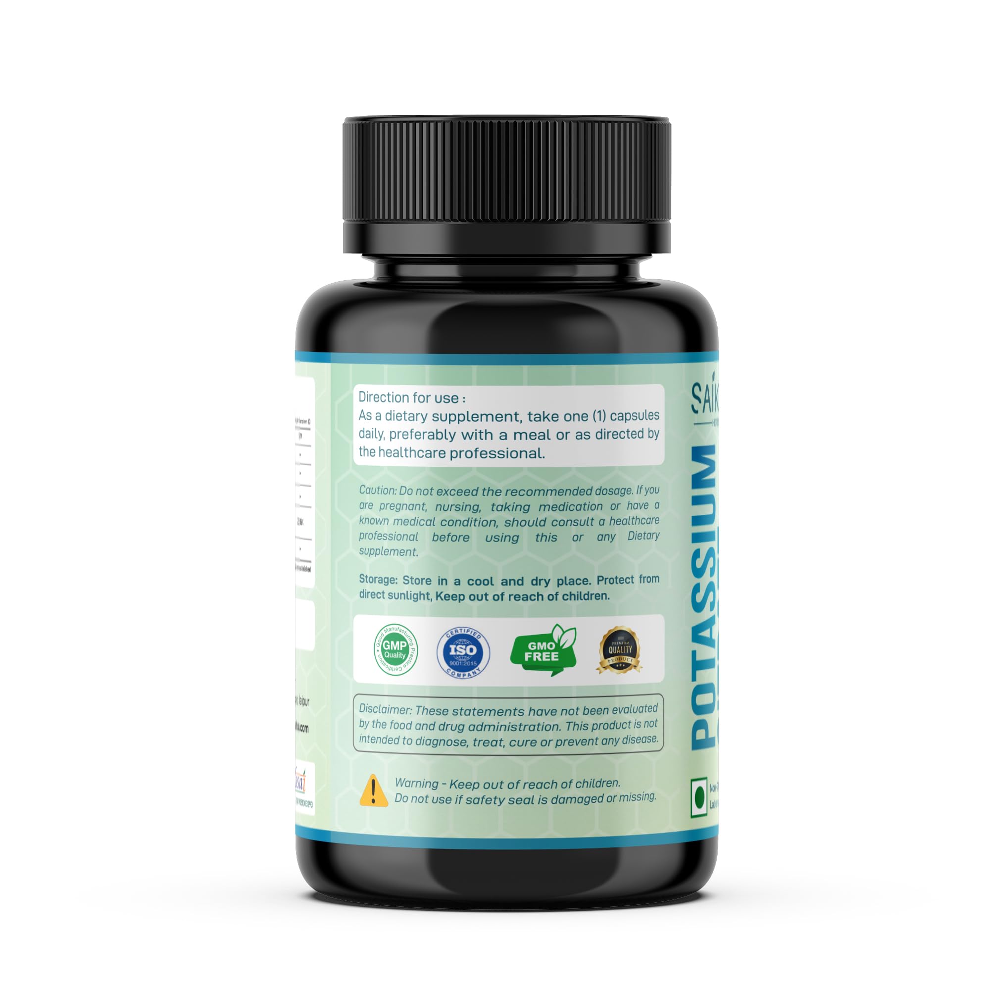 SAIKOU HERBS Potassium Citrate 800 mg bottle held to convey routine supplementation