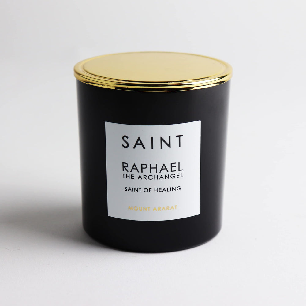 Saint Raphael candle with up to 50-hour burn time for extended ambiance.