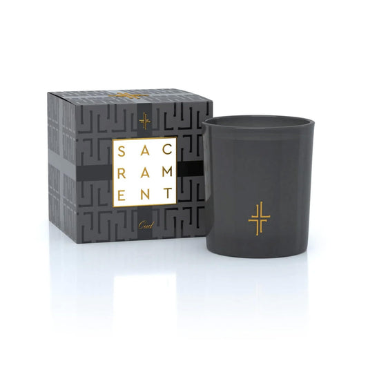 SAINT X Ali Landry Sacrament candle oud jar for grounding ambiance and relaxation.