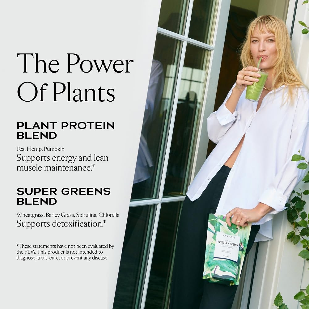 SAKARA Protein + Greens shake being poured for a quick daily boost.