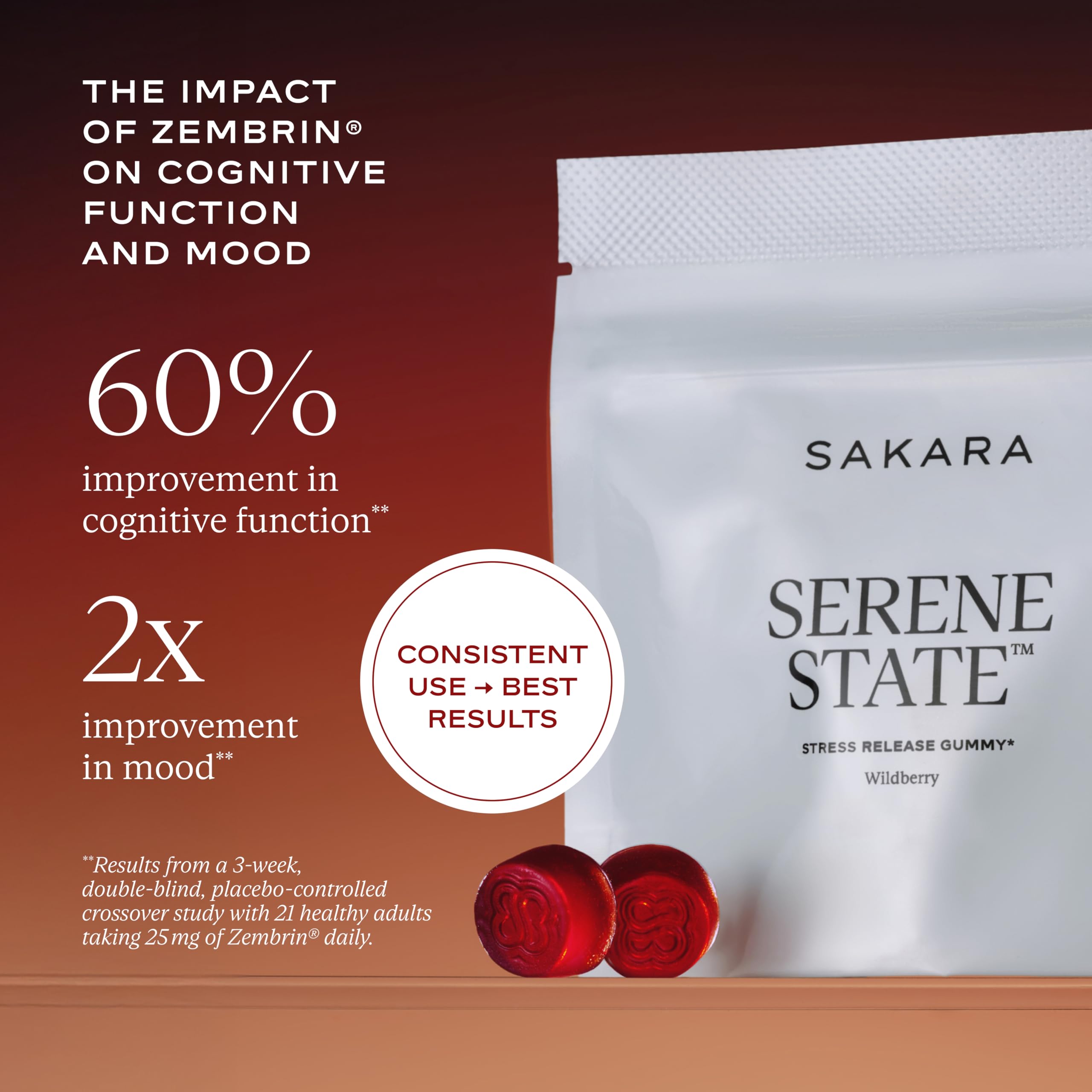 SAKARA Serene State packaging front highlights clean, vegan, and third-party tested formula.