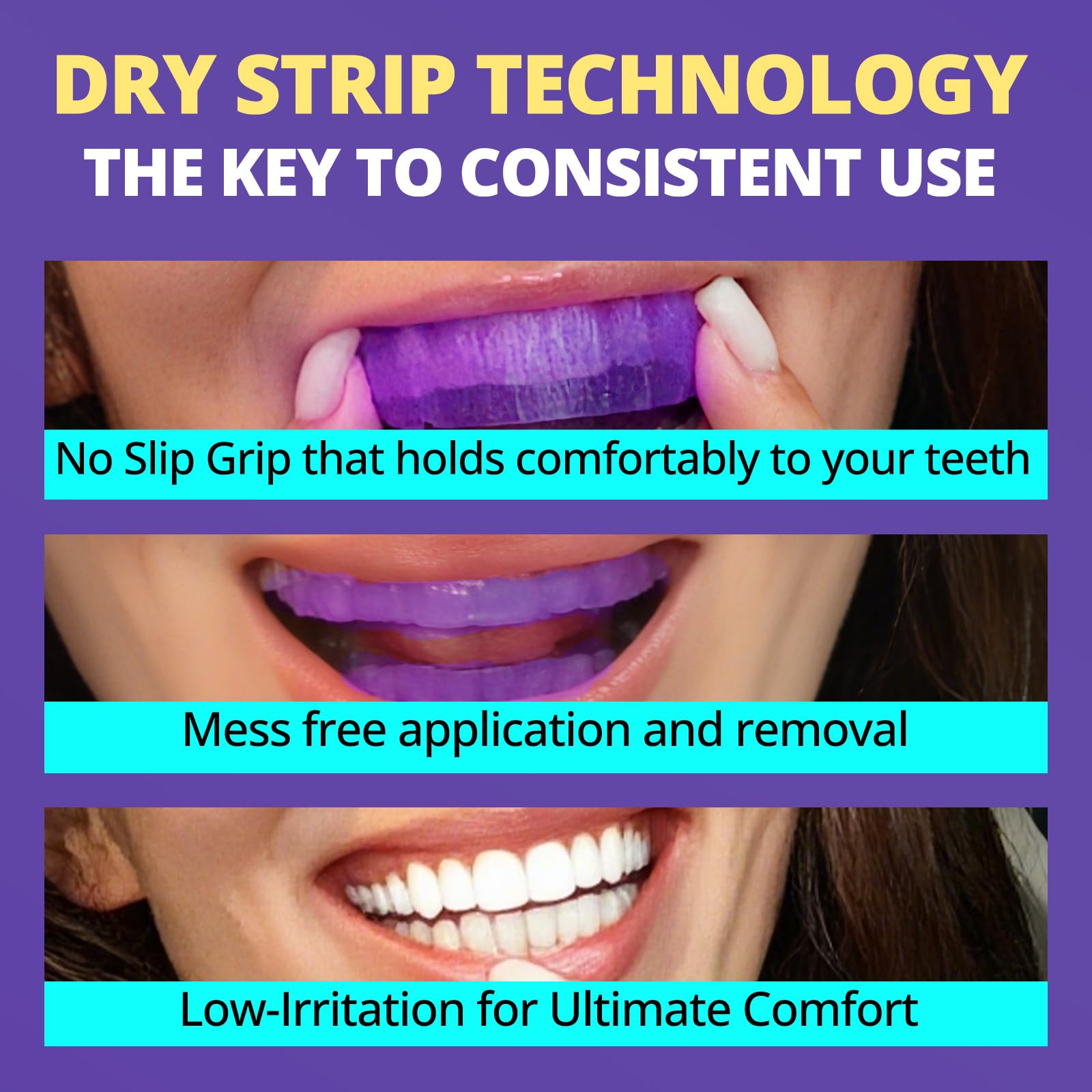 SAKYPRORAL upper and lower strips cover the full smile for even whitening.