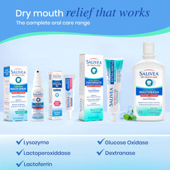 Salivea family lineup image showing toothpaste and mouth spray for complete care.