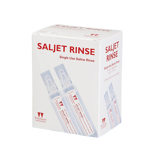 Saljet Wound Rinse unopened sterile packaging for safe on-the-go use.