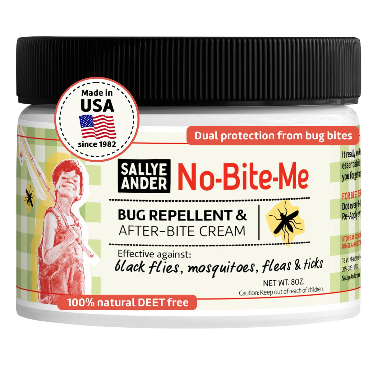 SALLYEANDER No Bite Me 8oz tin ready for family outdoor protection.