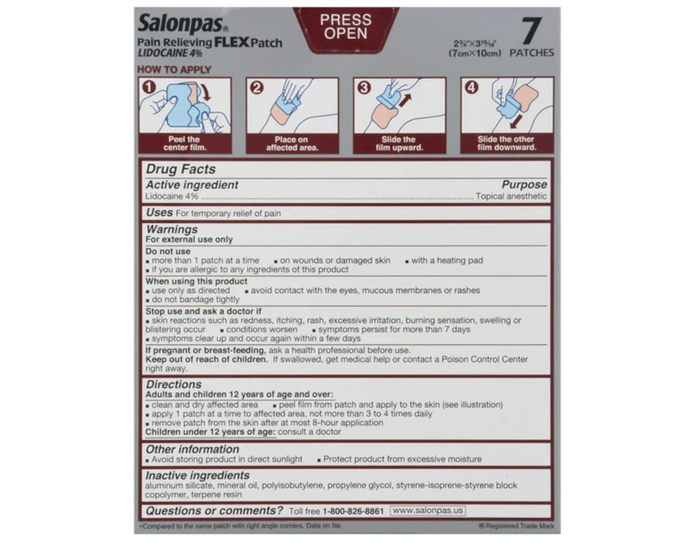 Salonpas patches contour to shoulders, knees, and back for targeted comfort.