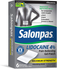 Salonpas LIDOCAINE patch applied to knee for localized relief