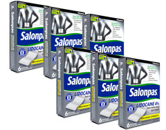 Salonpas Lidocaine patch back-view shows targeted numbness for back discomfort relief.