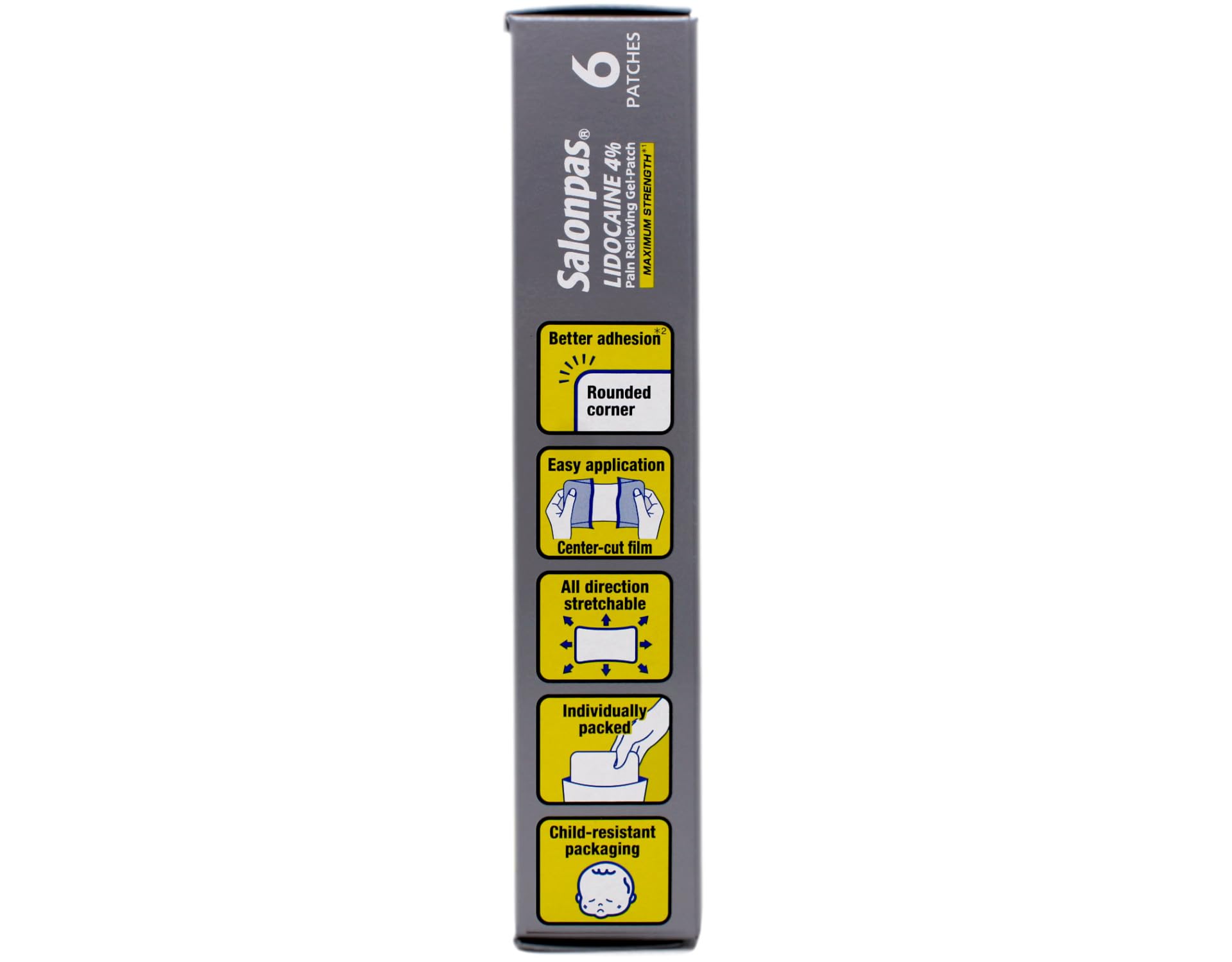 Salonpas Lidocaine patch knee-spot demonstrates portable, long-lasting relief during activity.