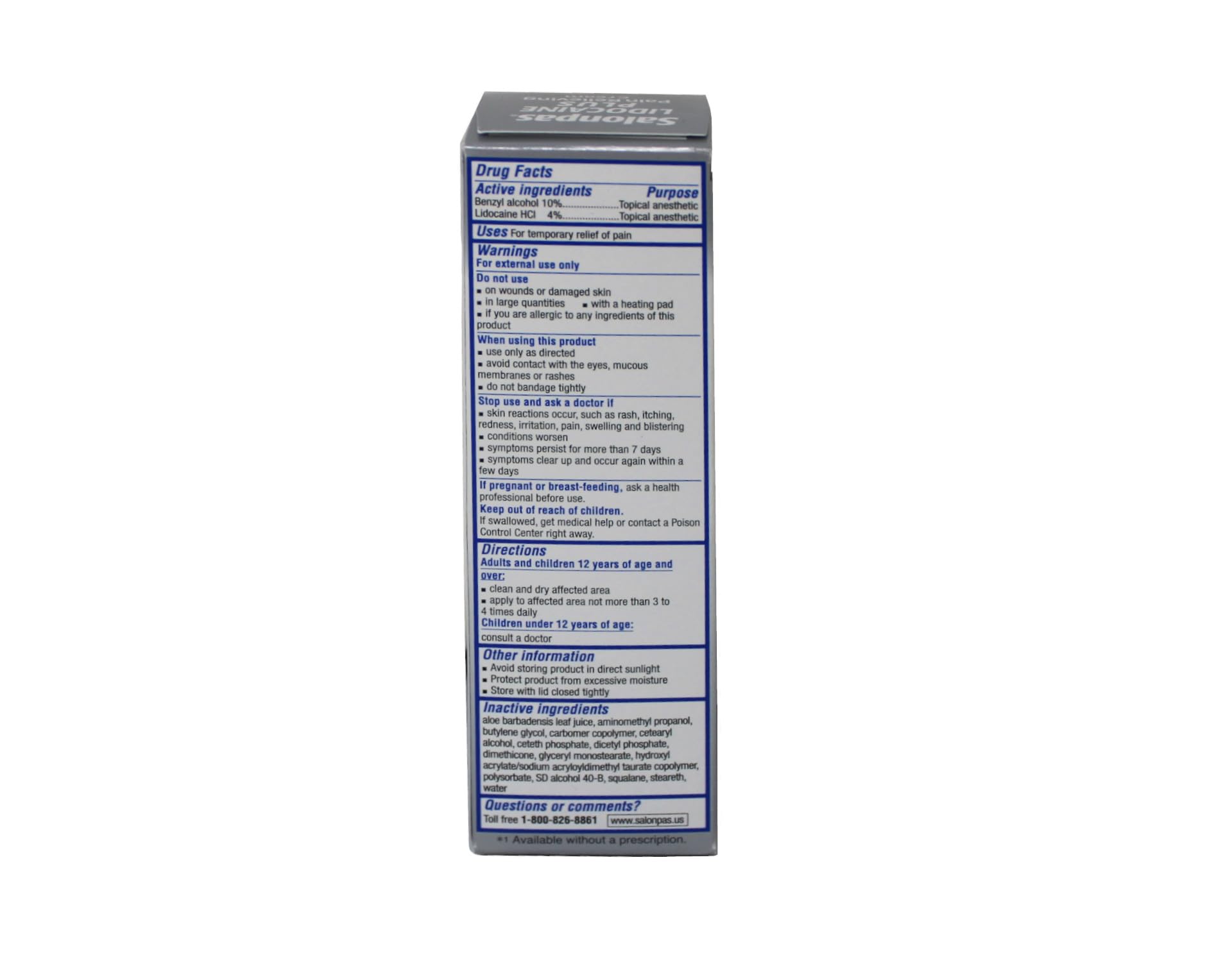 Salonpas Lidocaine Plus Cream on the back for targeted desensitizing relief.