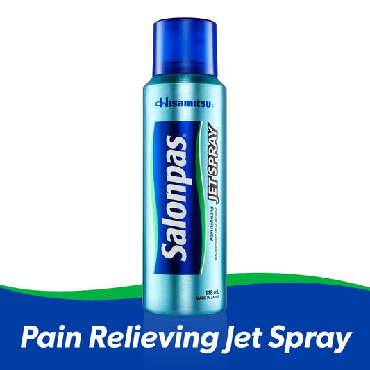 Salonpas jet spray applied to shoulder for localized comfort.